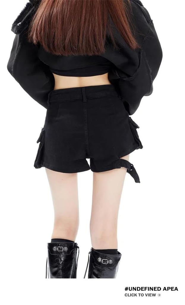 KSLAT Denim Hot Cargo Garter High Gal Korean Military Style Women's Shorts, Pants, Pants, Jeans, Waist, A-Line, Style, Casual, Summer, Sexy, (Color 4,