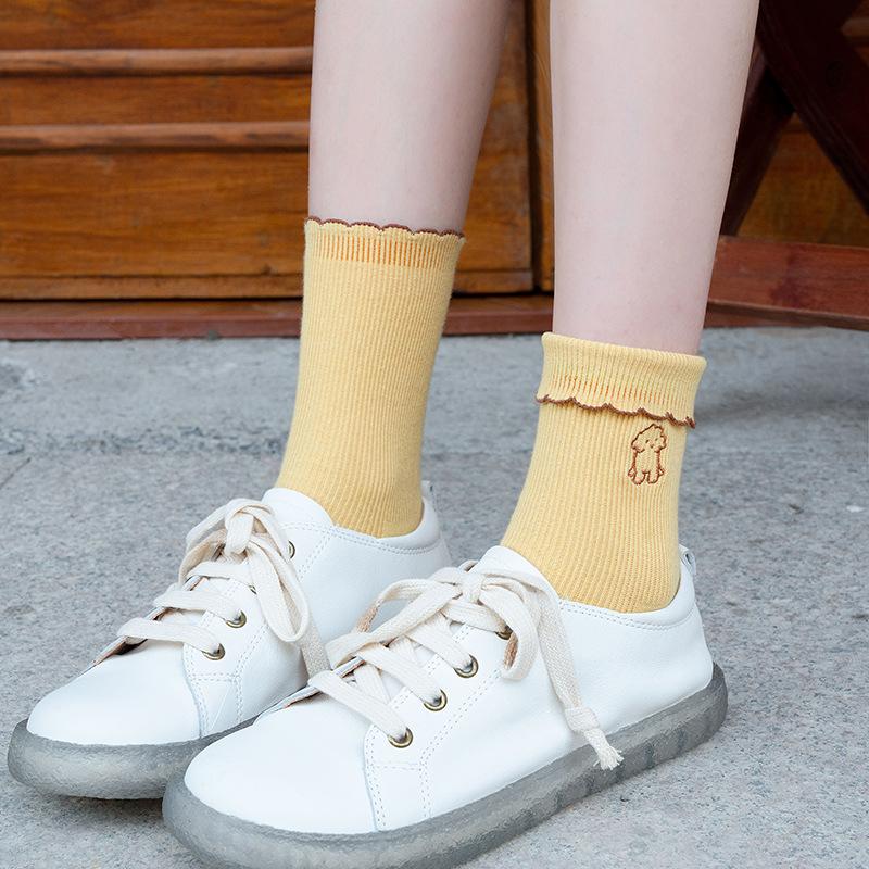 Female Spring and Autumn New Cartoon Dog Embroidery Pulled A College Style Cotton Socks