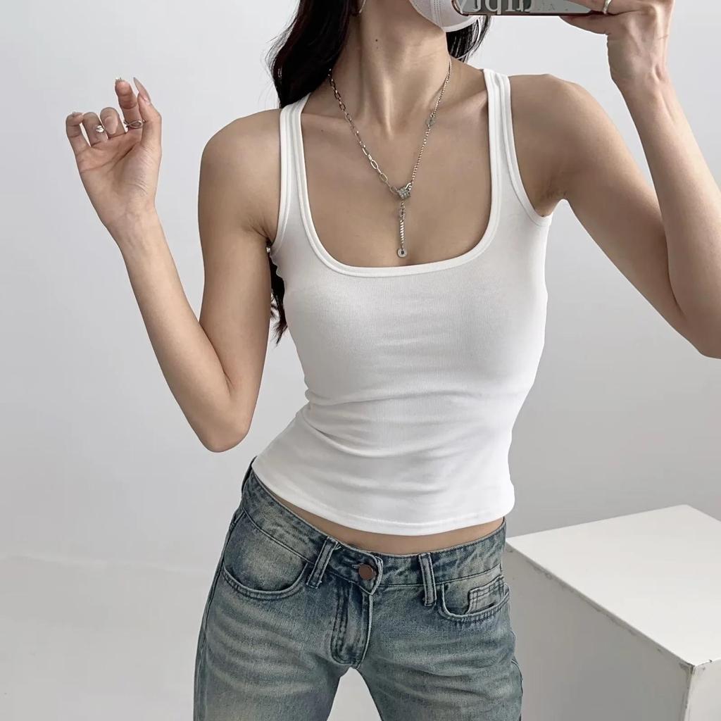 Women Scuplted Square Neck Tank Top