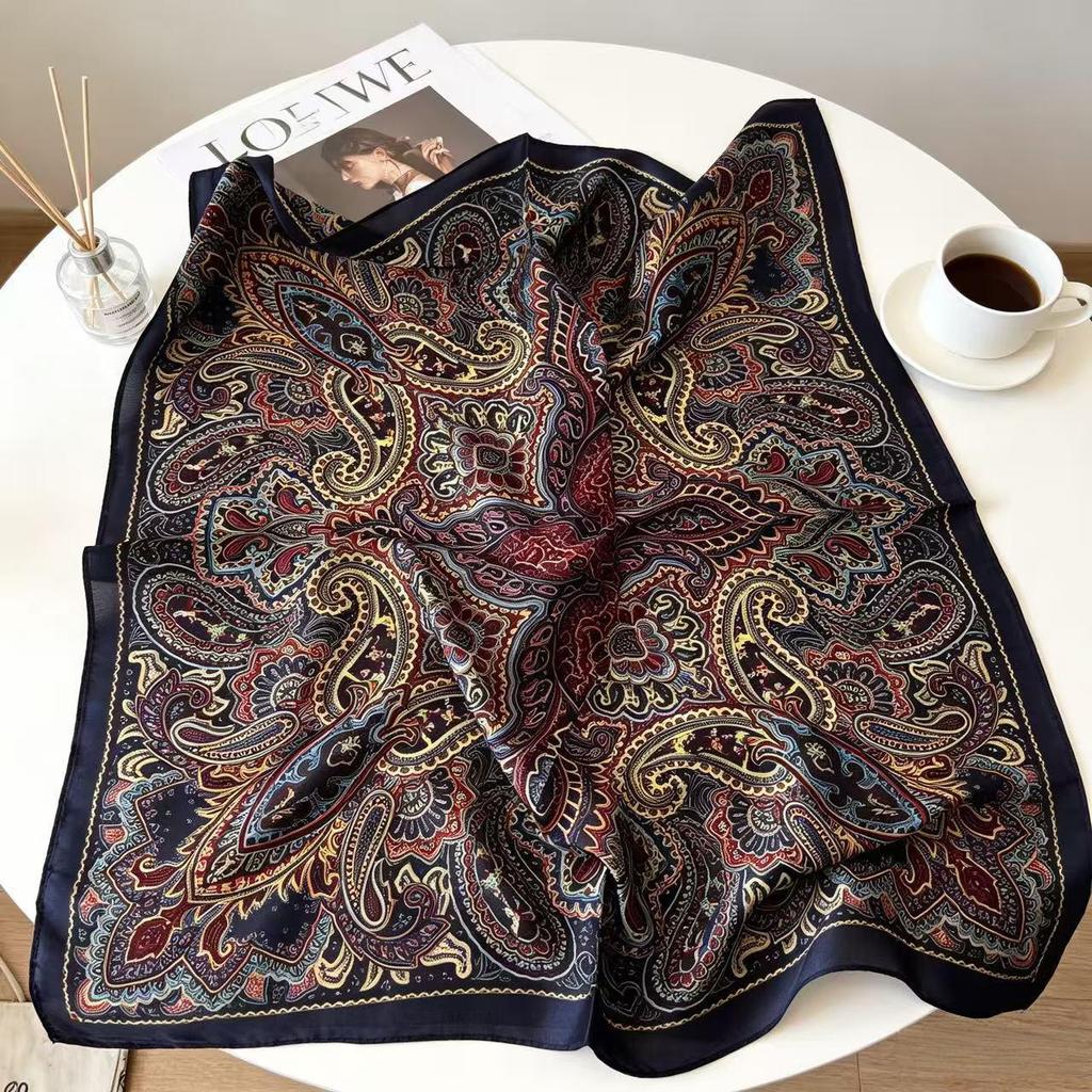 Elegant Women's Silk Scarf: Small, Imitation Silk, Spring & Autumn Neck Warmer, Japanese Style, Square Design.