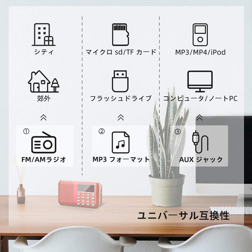 J-908 USB-Radio, Wiederaufladbar, AM/Wide FM, Tragbares Radio mit Taschenlampe, AUX, SD, MP3, Multifunktion von Gemean (rot)