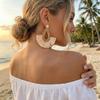 Wood Rattan Weave Earrings Flower Beach Jewelry Retro Bohemian Drop Earrings  Wedding