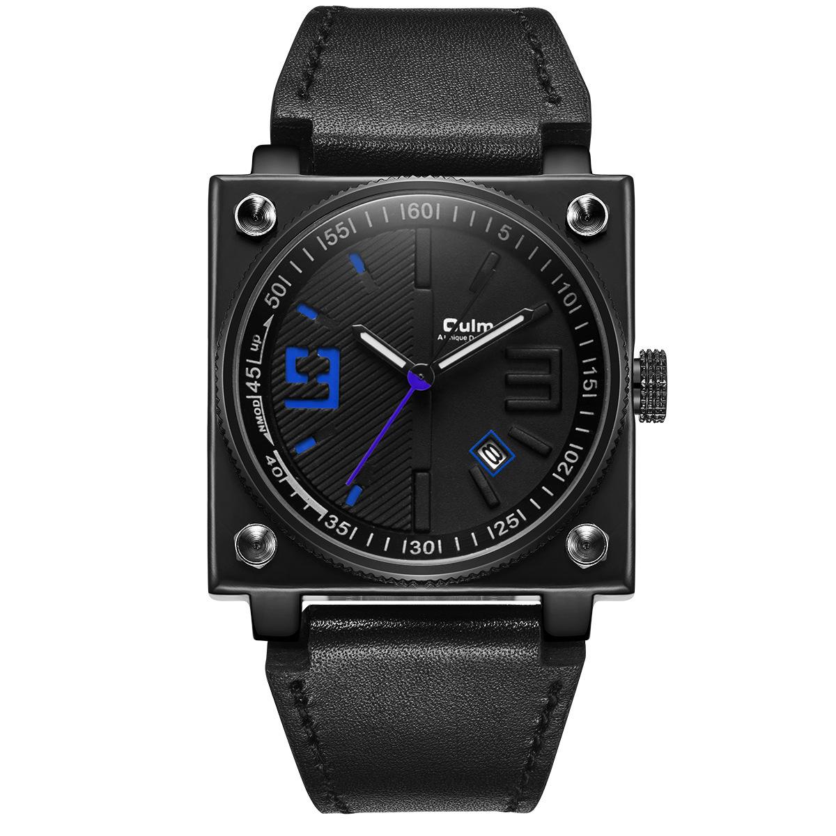 Oulm Fashion Square Men S Watch, Leather Square Quartz Watch