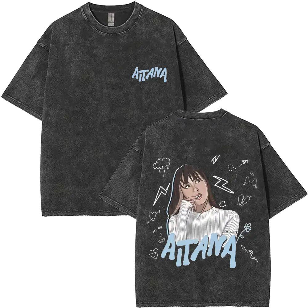 

Harajuku Vintage Hip Hop Clothing Washed Vintage Singer Aitana Logo Graphic T Shirts CUARTO AZUL Tour Tshirt Fashion Tshirts S