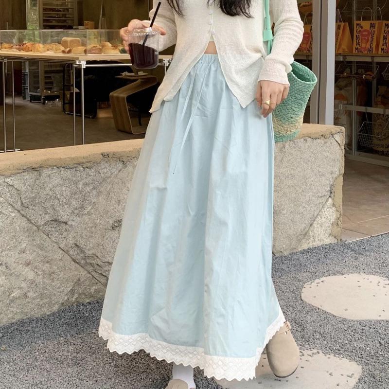 

Белая кружевная лоскутная юбка миди с эластичным подъюбником на весну 2XL - 125-140 jin синий