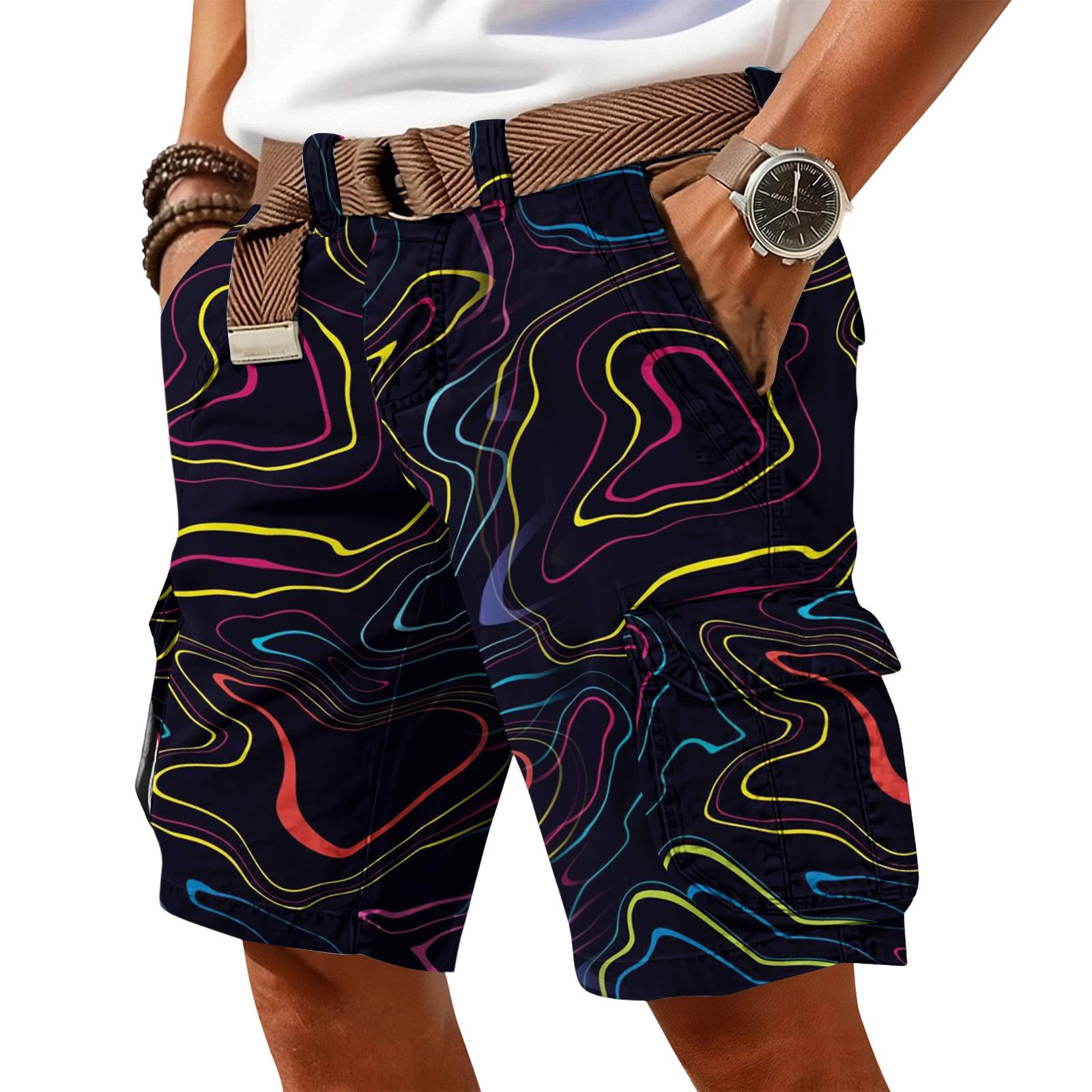 Men s casual trendy colorful printed shorts - Men s multi-pocket workwear sports shorts L