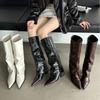2025 Autumn Pointed Warehouse Tube Boots High Buttons, Thick High Heels Versatile Small Fashion Martin Short Women's Boots