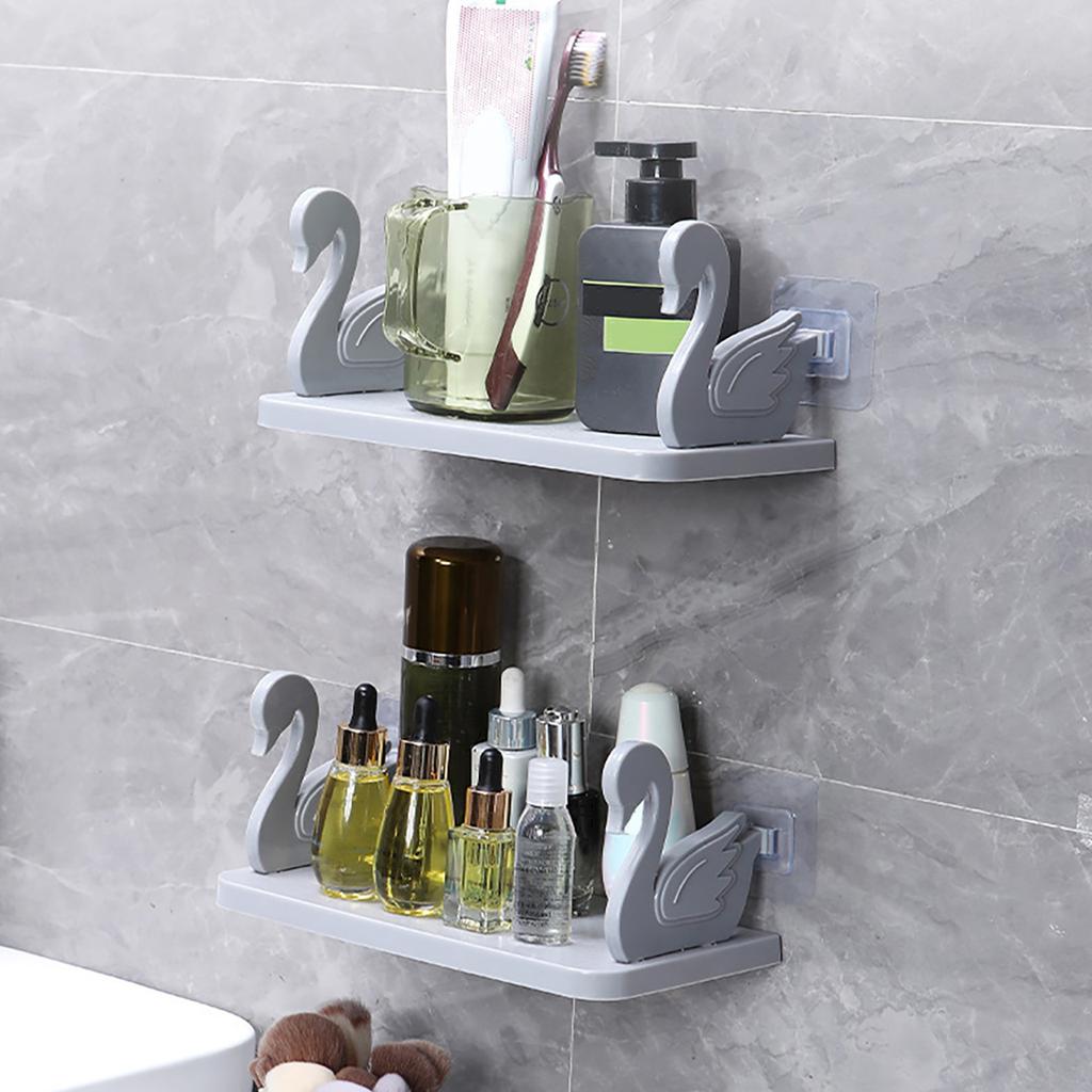 Swan Hanging Storage Rack Wall Mounted Kitchen Bathroom Seasoning Bottle Cosmetics Organizer Holder Shelf