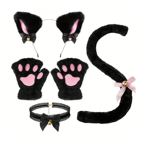 Serre-tête Oreilles De Chat Peluche Noir - Bandeau Carnaval Cosplay Fille, Ajustable, 17x18 Cm, Pour Fêtes Et Déguisements