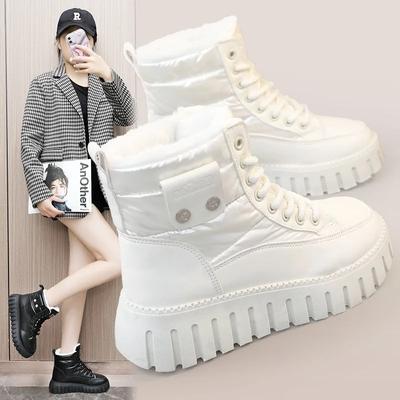 Nuove Scarpe da Donna Monocolore 2024 Inverno Stivaletti da Donna a Metà Polpaccio con Zeppa Caldi a Fondo Spesso Stivali da Neve Sportivi Casual da Donna