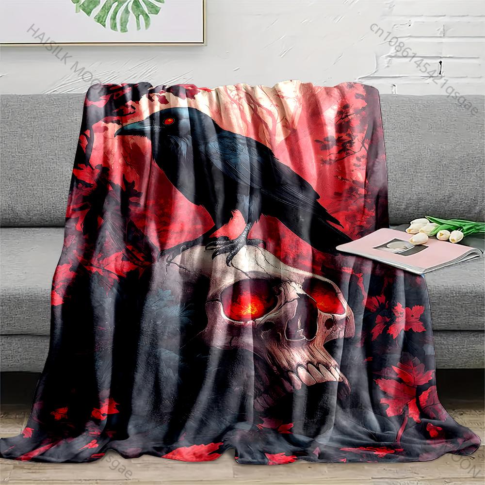 1PC Crow skull red forest Print Adult Children Warm Blankets Home Travel Car Soft and Comfortable Suitable for all seasons