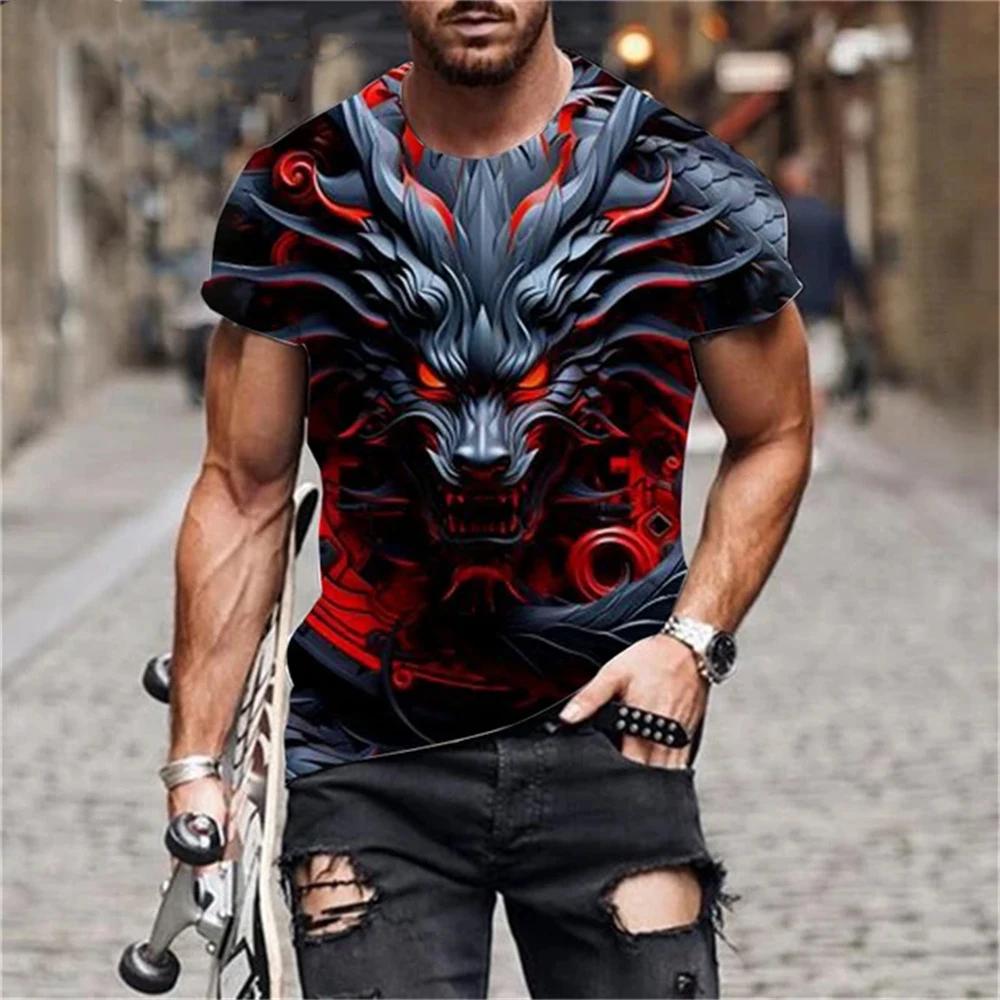 Summer Round Neck 3D Dragon Print Top Fashionable Casual Short Sleeved Men's T-shirts
