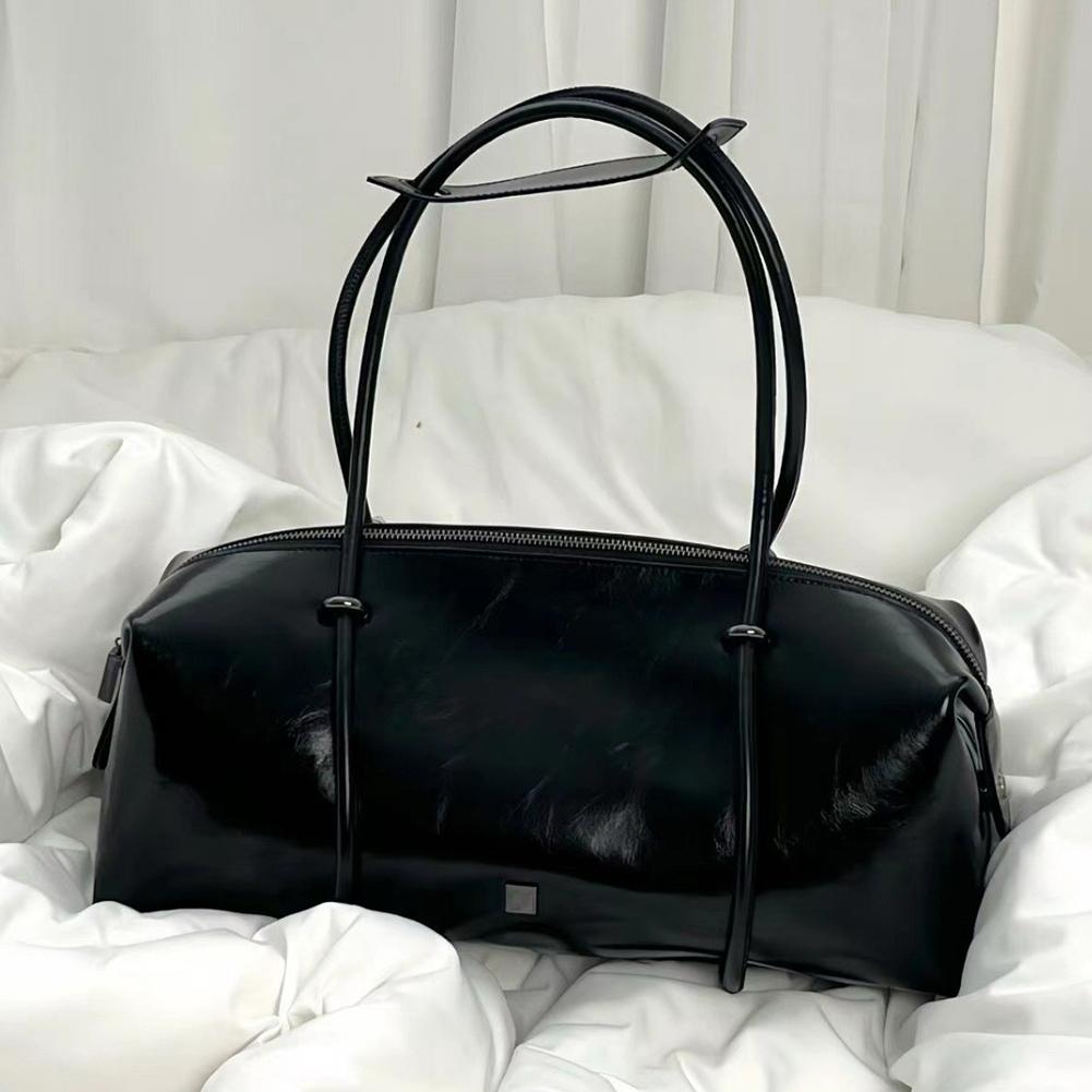 Women Fashion Shoulder Bag Large Capacity PU Boston Pillow Bag Mini Clutch Purse Solid Color Zipper Closure for Outdoor Travel чёрный