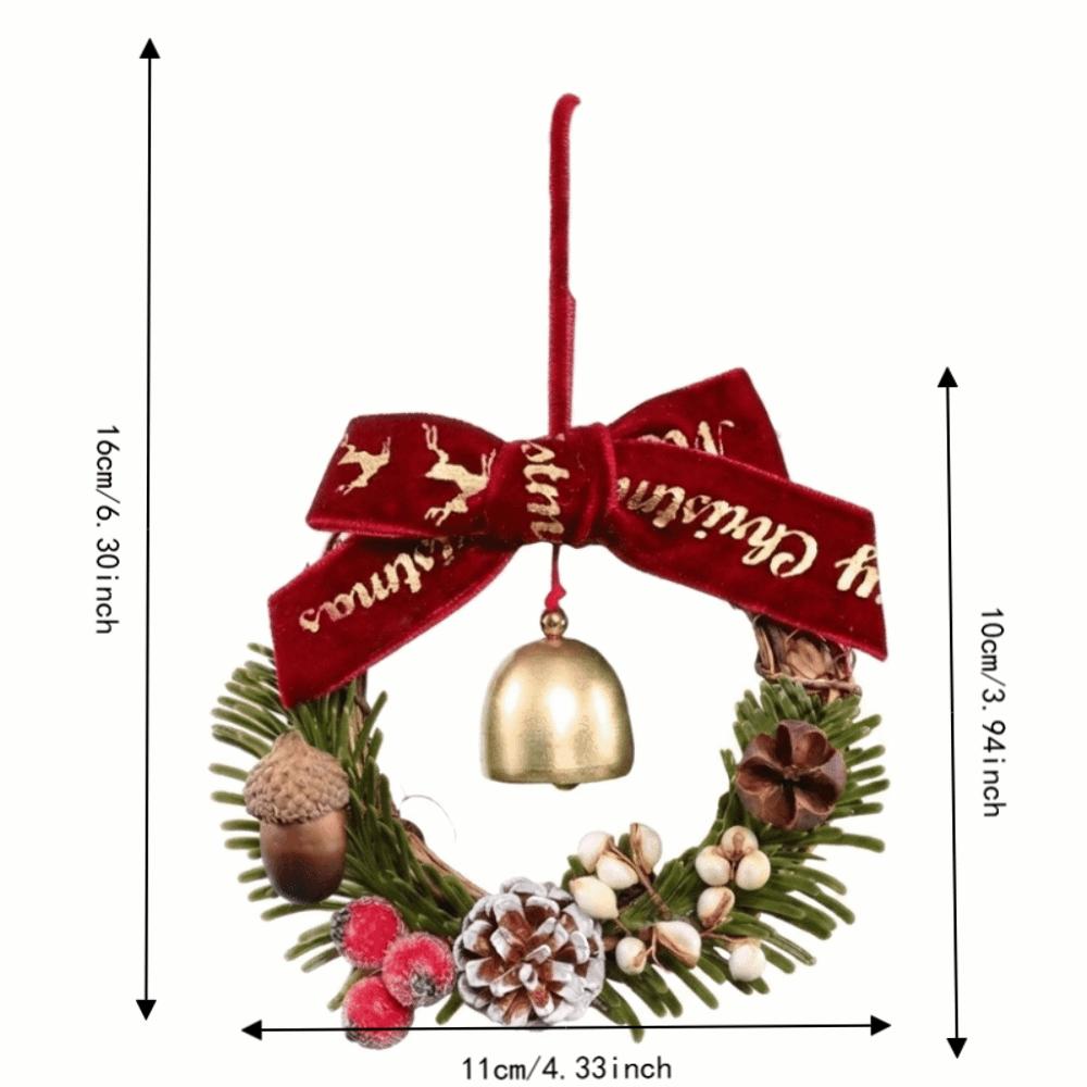 Velvet Bow Christmas Wreath Metal Bell Xmas Tree Hanging Ornaments Vintage Door Garland  Indoor