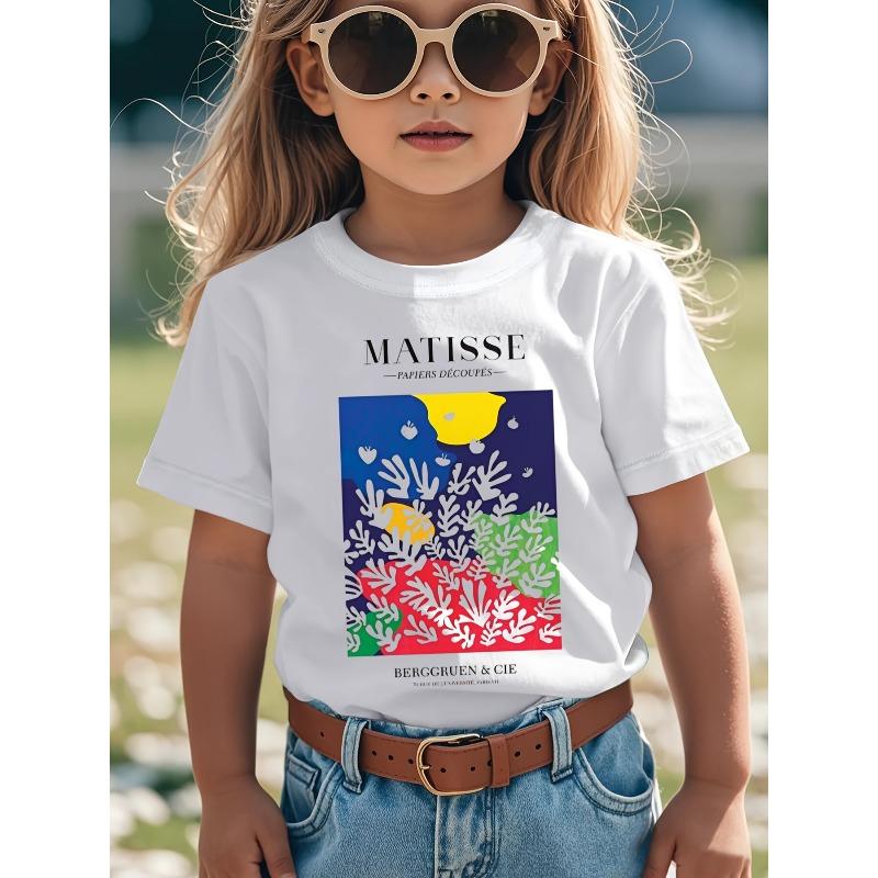 Kids Crewneck T-Shirt, Matisse Cut & Sew Color Block Vintage Art Print 110 белый