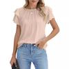 Women's Formal Casual Summer Pleated Short Sleeved Round Neck Top Business Work Shirt