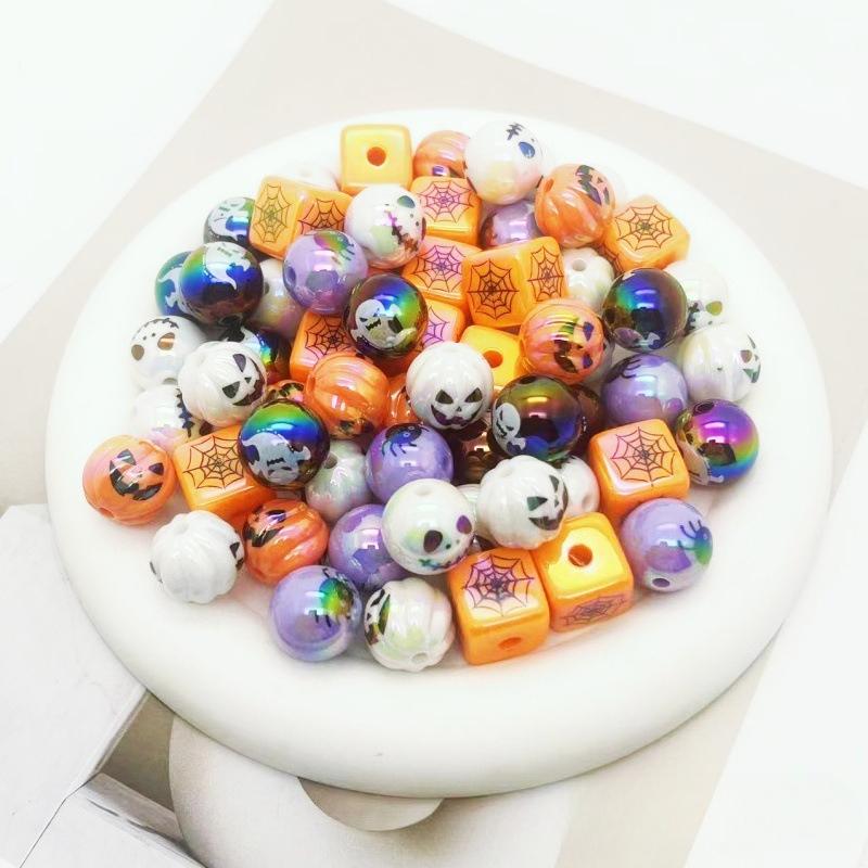 Acrylic UV Printed Beads, Round & Square, for Halloween Layered Tray Farmhouse Decor, DIY Crafts, Ghost Party Decorations