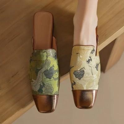 Fashion Elegant Woman Heeled Shoes 2025 Closed Toe Casual Women's Slippers Fashion Printing Daily Summer Embroidery Ladies High Heels