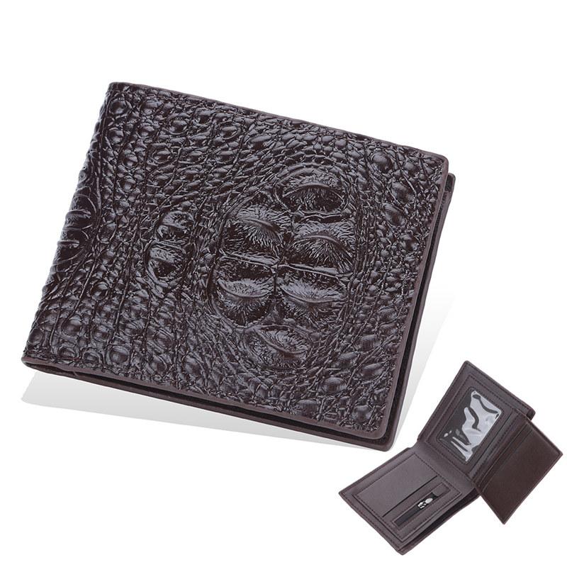 

Baellerry мужские короткие кошельки с крокодиловым принтом, винтажные кошельки из искусственной кожи с держателем для карт, классический дизайн, двойной кошелек 12*10*2cm кофейный