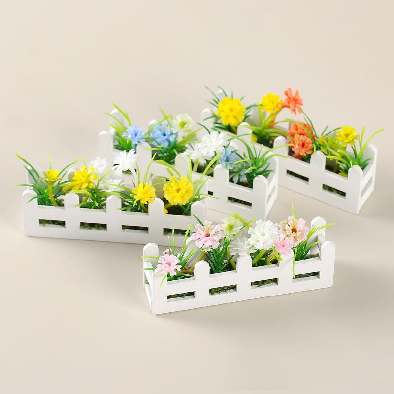 1Pcs Pretend Play Toy 1:12 Scale Dollhouse Simulated Flower Fence Decor Garden Lifelike Artificial Miniature Potted Plants