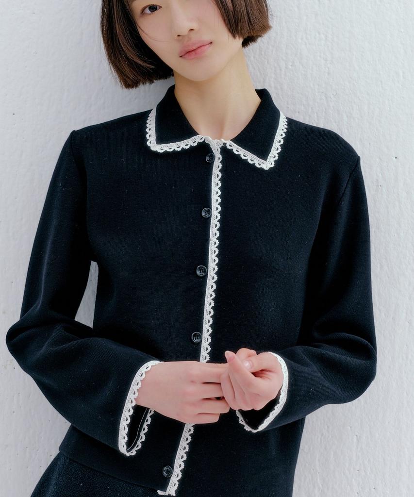 Ohkukka Lace-Trimmed Knit Jacket - Black