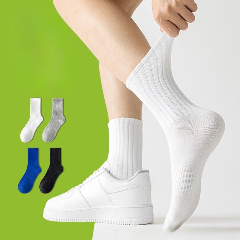 5 Pairs of Cotton Socks Men's Summer Thin Black, White and Grey Mid-calf Cotton Anti-odour Sweat Summer Long Sports Socks for Men
