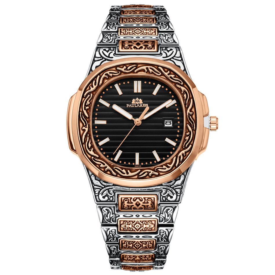 Paulareis Quartz Carved Parrot Calendar Glow Men's Watch QUARTZ WATCH