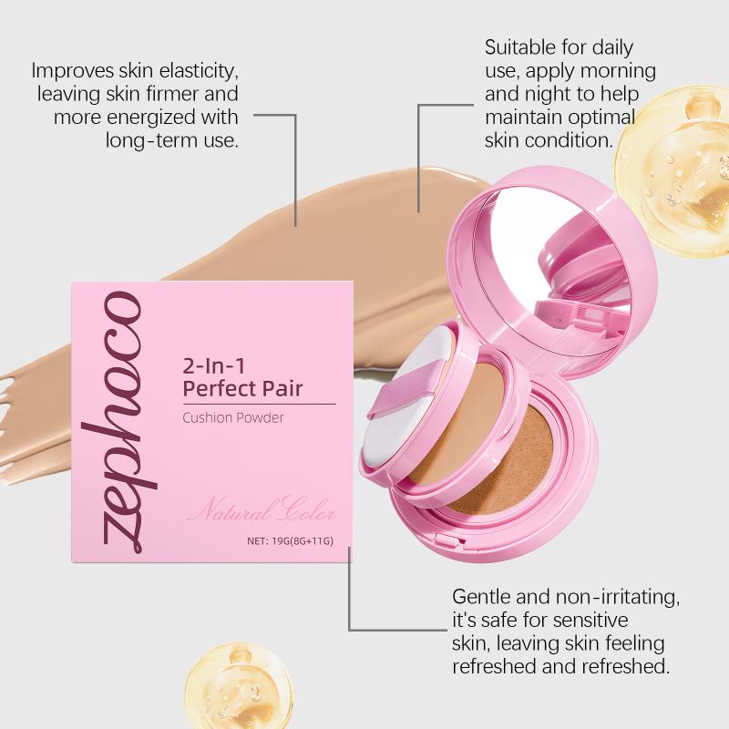 

2-in-1 Natural Skin Tone Cushion Compact - Controls Oil Sets Base Conceals Spots Natural Fit Daily Commute Luminous Skin Clarity one size