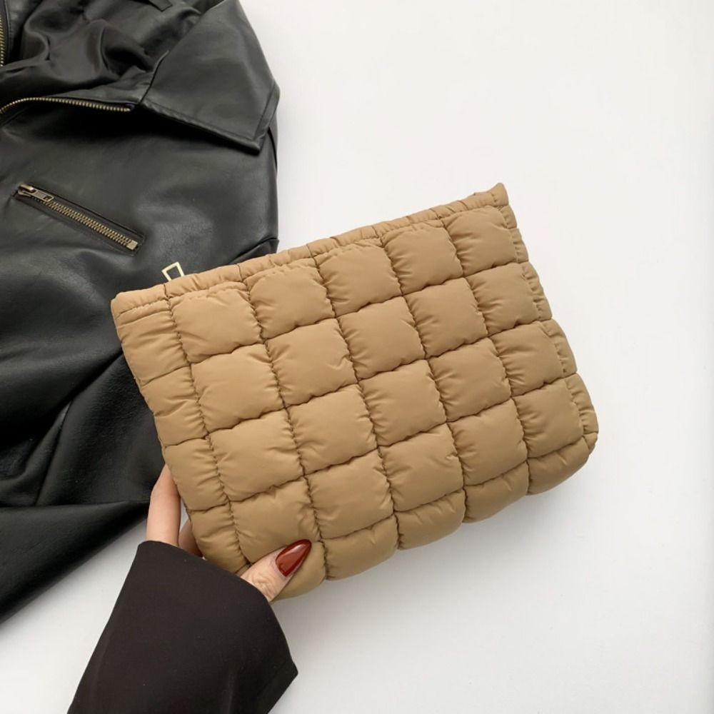 Puffy Cotton Clutch Bag Storage Bag Cosmetic Bag Portable Quilted Padded Makeup Bag  Women