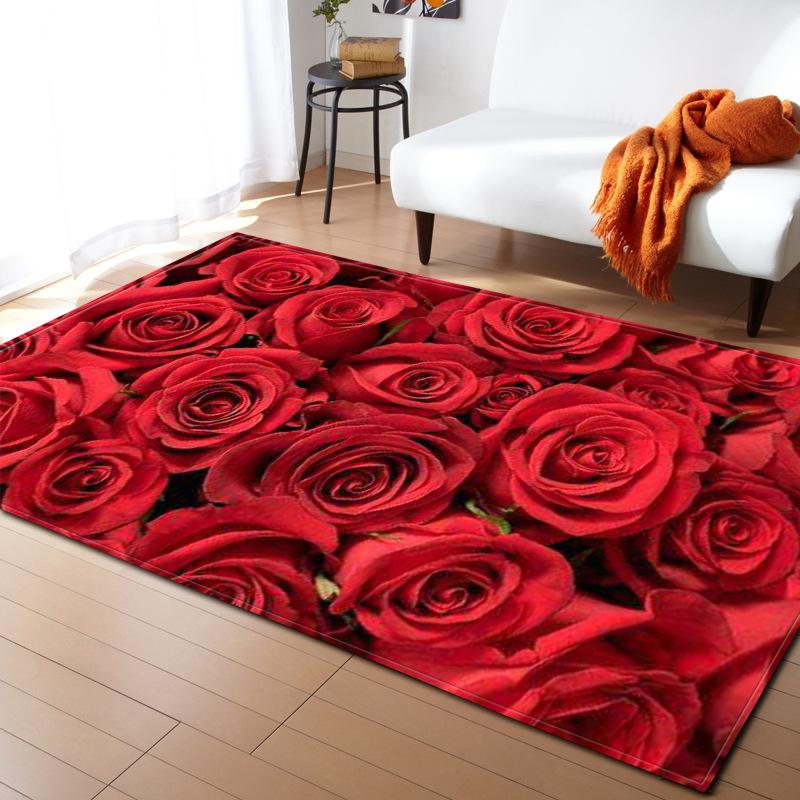 Romantic Rose Flower Carpets Home Decor Living Room Area Rug Floral Bedroom Rug for Girls Floor Mat Soft Kitchen Rug Doormat