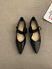 Flat Bottom Pointed Black Single Shoes Women's Shoes Spring and Autumn Low Heel Temperament Mary Jane Small Leather Shoes