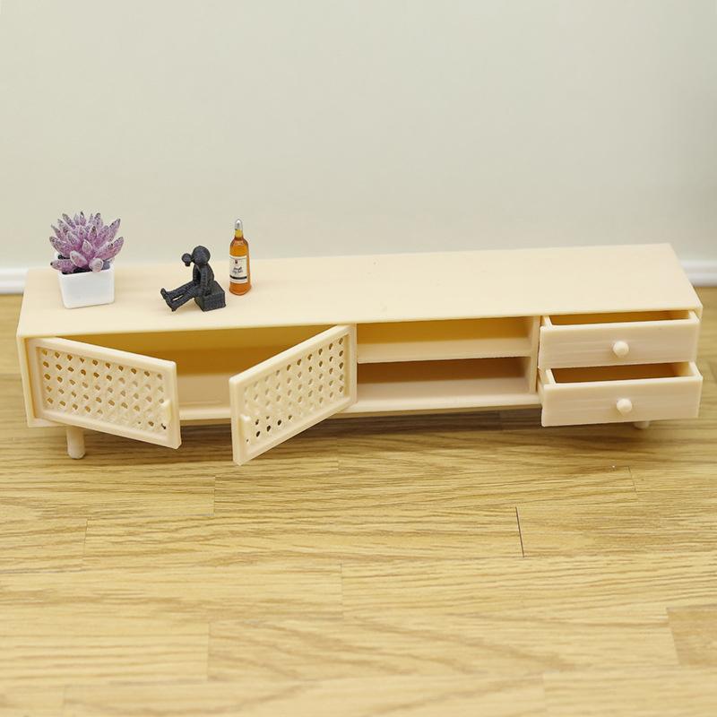 1/12 Dollhouse Mini Tv Cabinet Model Dollhouse Living Room Furniture Decoration Micro Scene Photo Props Pretend Play Toys