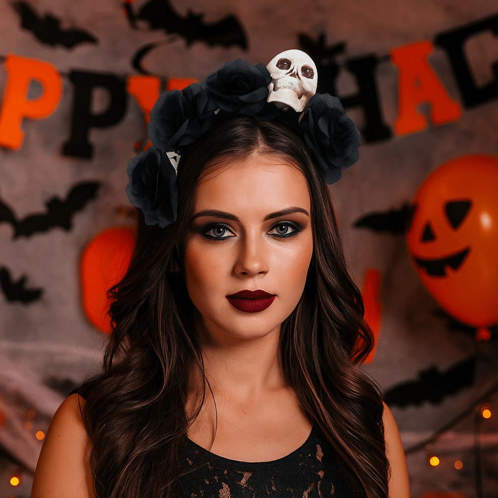 Halloween Decor Skull Head Headband Simulation Flower Gothic Flower Hairband  Party