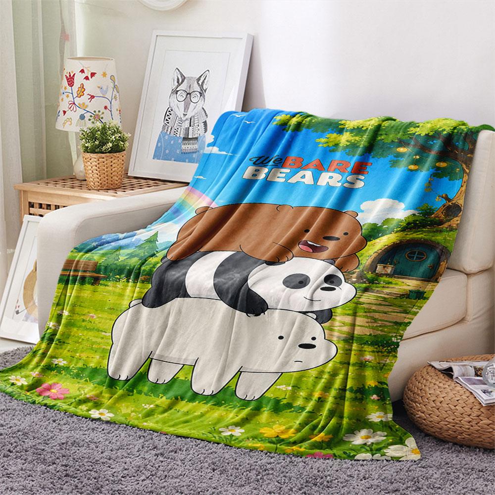 1PC We Bare Bears Patterned Flannel Blanket Suitable For All Seasons for Home Decor Warmth and Comfort Gifts Holiday Present
