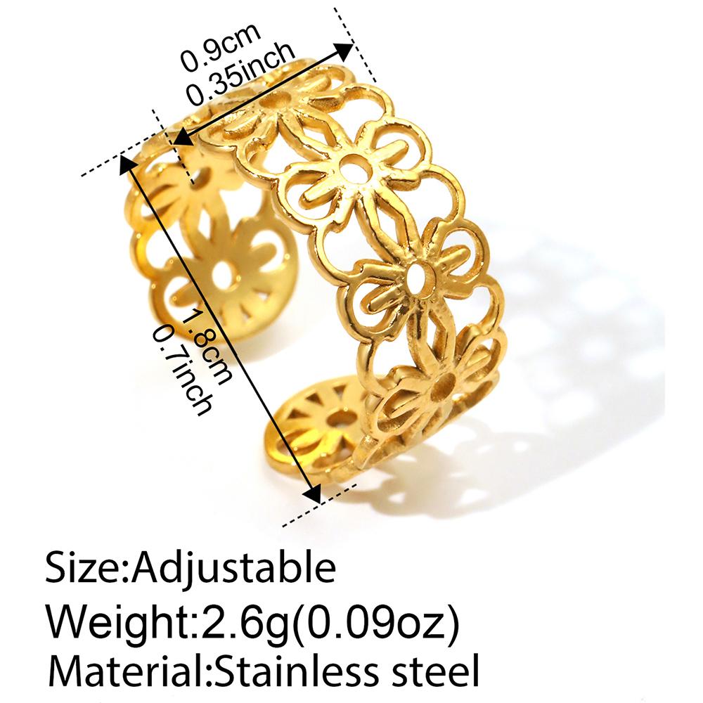 Stainless Steel Rings Geometrical Hollow Irregular Flowers Open Ring Minimalist Design Sense Ring For Women Zircon Banquet Gift