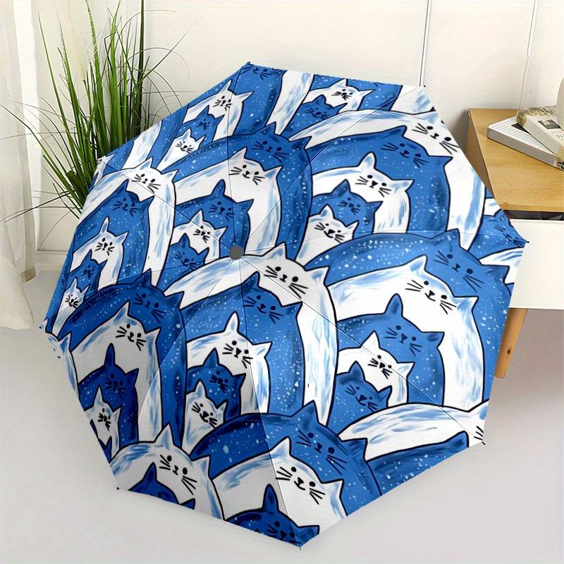 1pc Cat Pattern Automatic Open/close Folding Compact Umbrella, 8-Rib Sturdy Canopy, Lightweight Portable, Everyday Use, Gift, Outdoor Umbrella, Travel