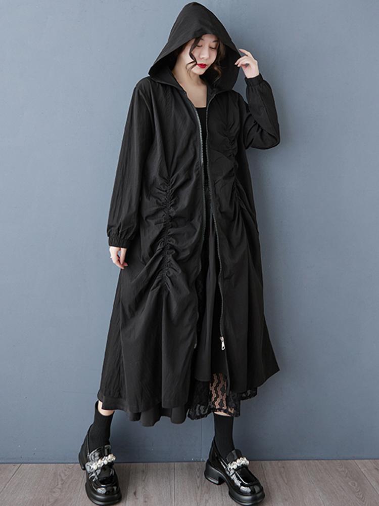 XITAO Zipper Hooded Pleated Dress ZY8936