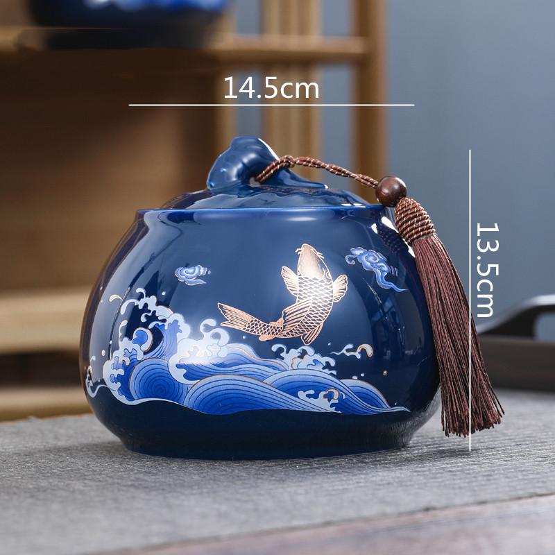 Ceramic Tea Caddy Sealed Jar Chinese Home Storage Kitchen Storage Organization Canisters Set Coffee Container Tea Tin Organizer