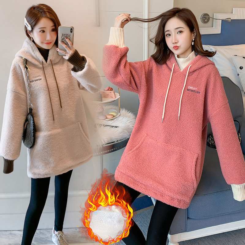 

Свитер с ягненком для беременных, плюшевый свитер для беременных, утолщенный свитер