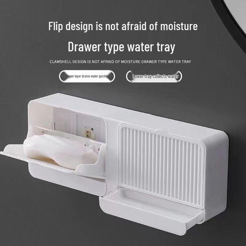 

Настенная мыльница без сверления с откидной крышкой и дренажем - Стильный аксессуар для ванной комнаты