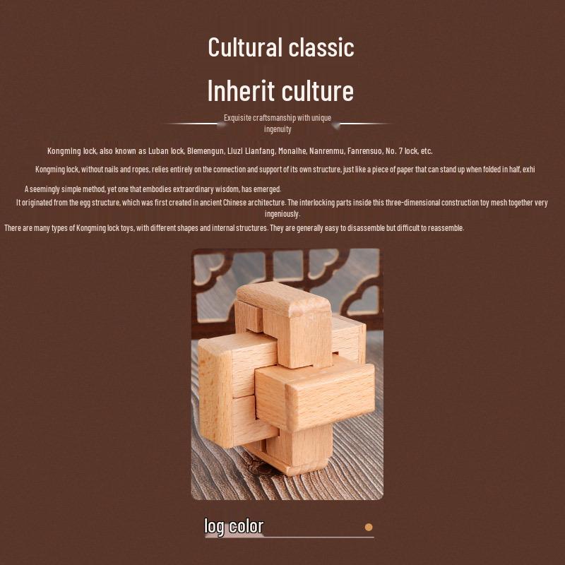 Heart-to-Heart Beechwood Luban Kongming Lock: Challenging Brain-Teaser Puzzle for Adults and Kids