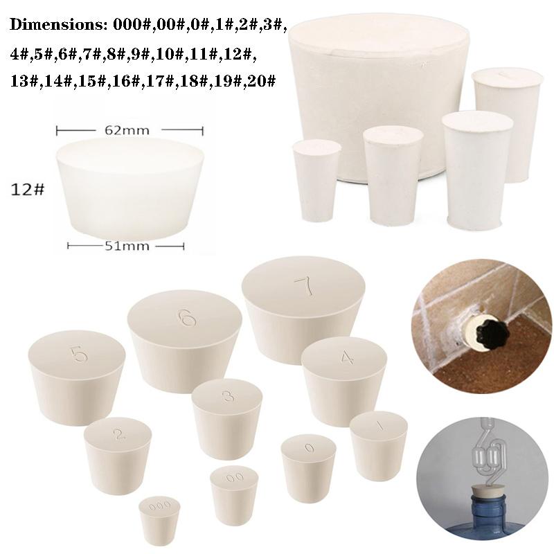 1/5/10pcs White Laboratory Wine Bottle Rubber Plug Pipe Push-in Sealing Plug Tapered Hole 23 Assorted Size 000#-20# Assortment