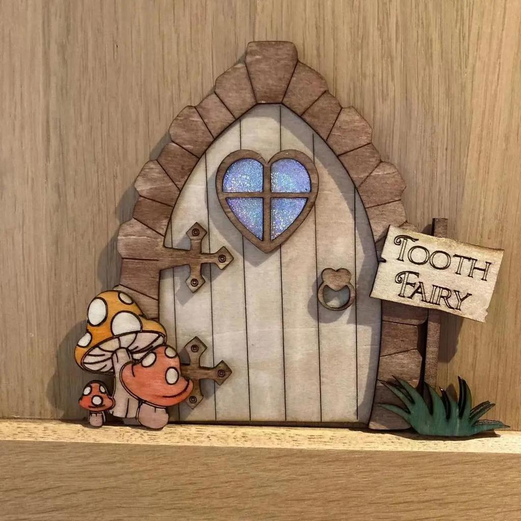 1 Pcs Cartoon Wooden Mini DIY Door Fairy Tale Gate Door Decoration Garden Courtyard Decoration Fairy Elf Door Craft Ornaments