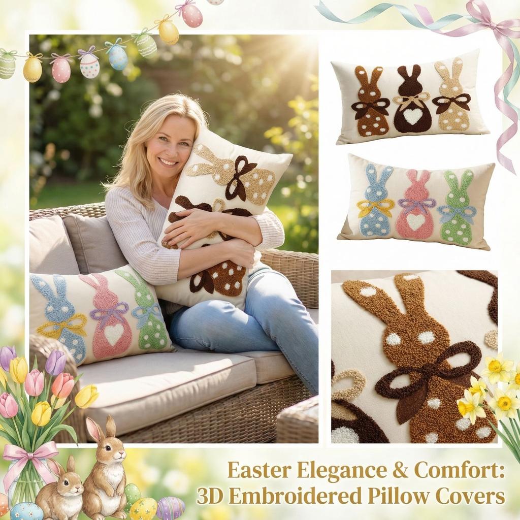 Easter Covers Easter Lumbar Case Embroidery Bunny Throw Cushion Case For Home Bedroom Sofa Couch Spring Decoration Gift