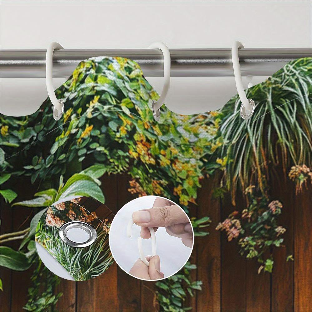 Outdoor Garden Fenced Shower Curtain With Lush Greenery Design Bathroom Decorative Shower Curtain Including 12 Hooks