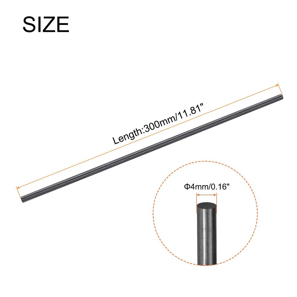 uxcell Carbon Fiber Rods, 4mm x 300mm, for RC Airplane DIY Craft Kite Wing Tube Quadcopter Arm Repair, Pack of 4