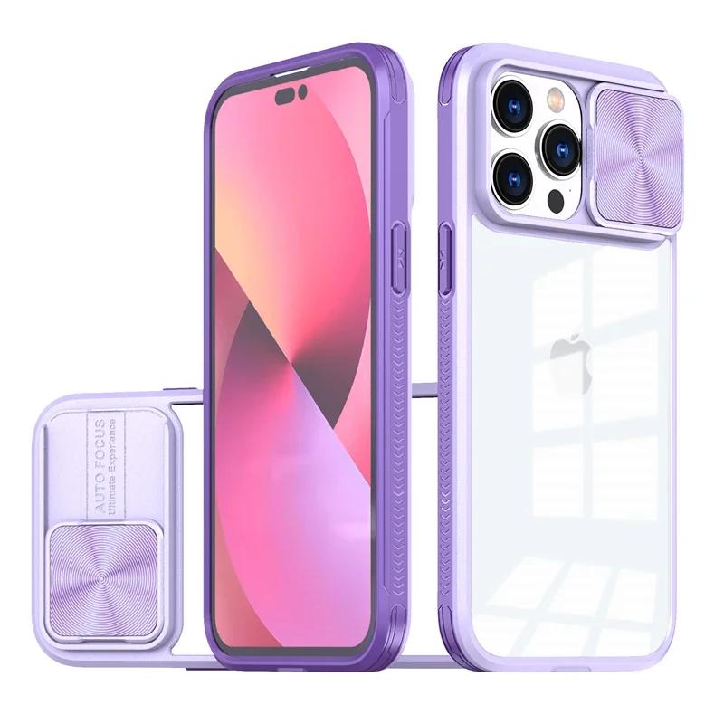 Slide Camera Lens Protector Armor Case For For Iphone 15 14 11 12 13 Pro Max Plus Bumper Shockproof Clear Hard PC Acrylic Back Cover