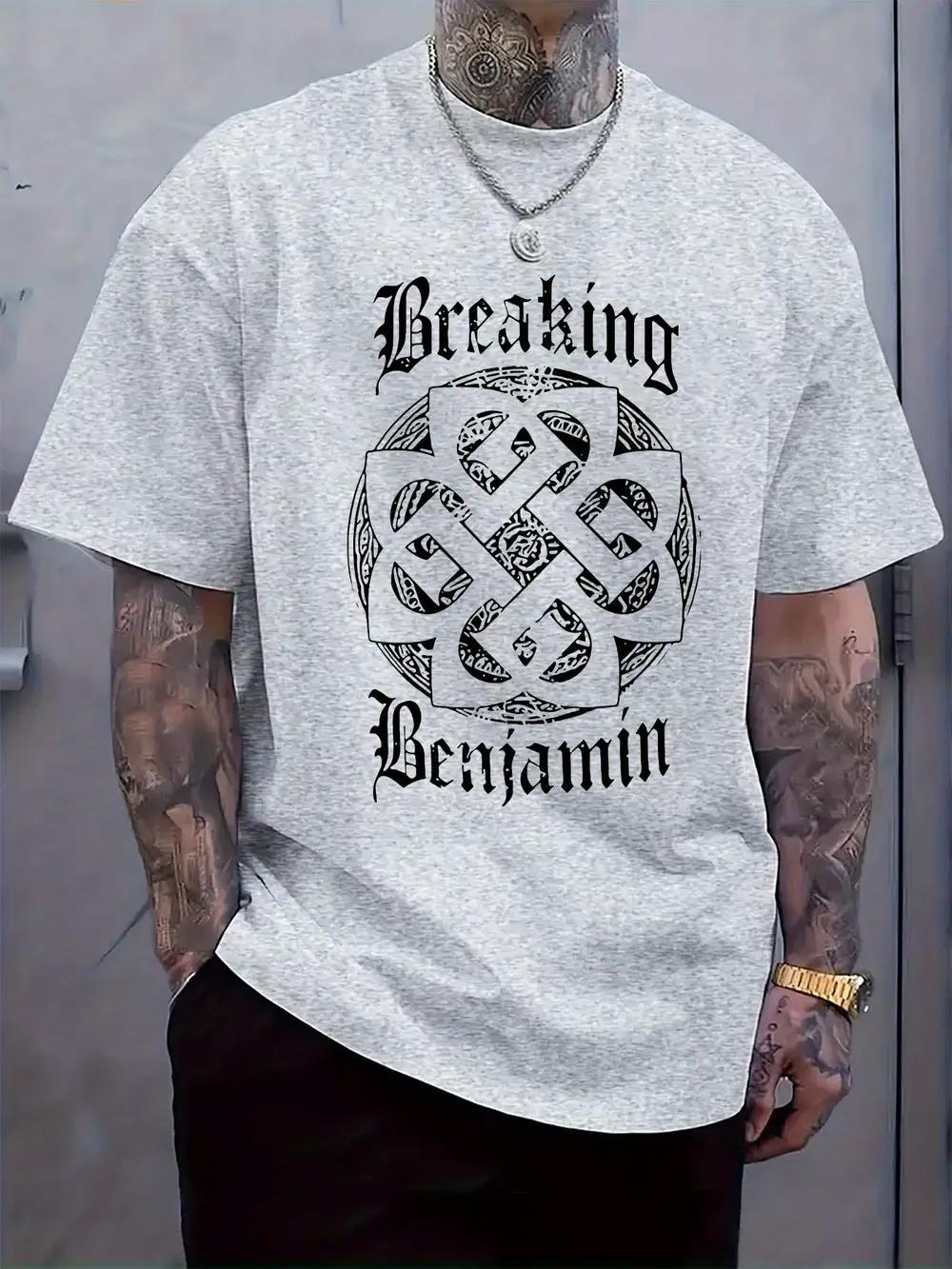 

Графическая футболка Breaking Benjamin - Белая повседневная футболка с круглым вырезом и короткими рукавами, стильный дизайн логотипа S