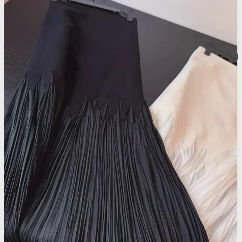 High-Waist Petal Pleated Lace Skirt - Elegant Summer Long Skirt for Women