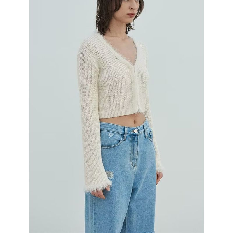 22ss Slim Looking Easiest for Match V-neck Small Top Knitting Cardigan